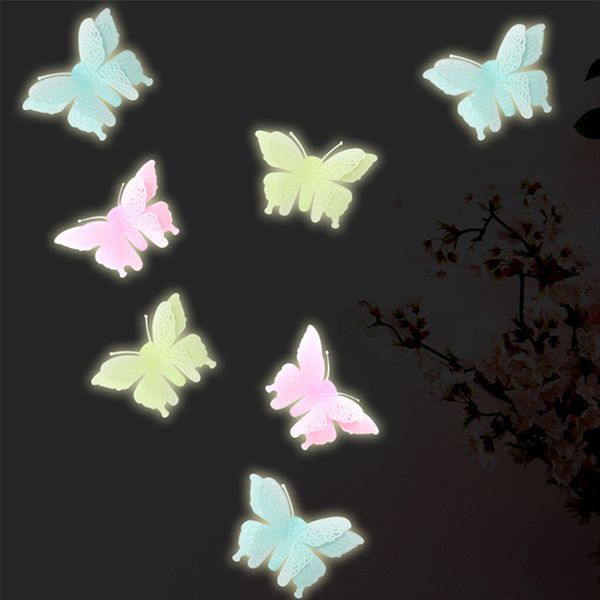 

double-layer luminous simulation 3d stereo fluorescent butterfly wall stickers 10pcs tv wallpaper decorative painting pvc sticke