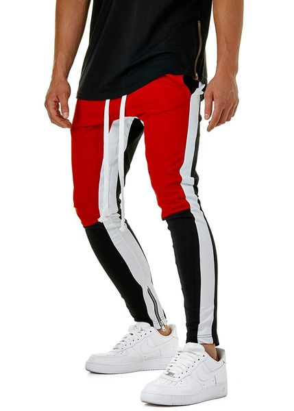 

fashion mens sports pants slim fit patchwork jogger pants drawstring casual pants men sportwear, Black
