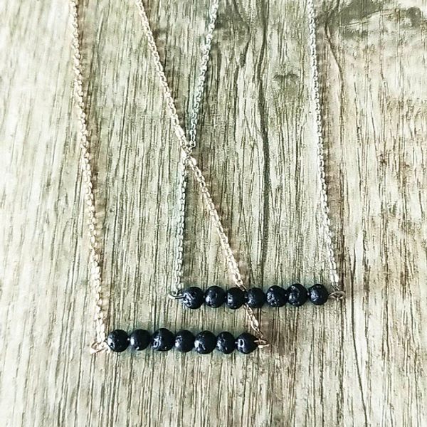 

fashion silver gold color 6mm lava stone necklace volcanic rock aromatherapy essential oil diffuser necklace for women jewelry