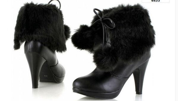

send medium boots winter high heels coarse heel korean women boots, Black