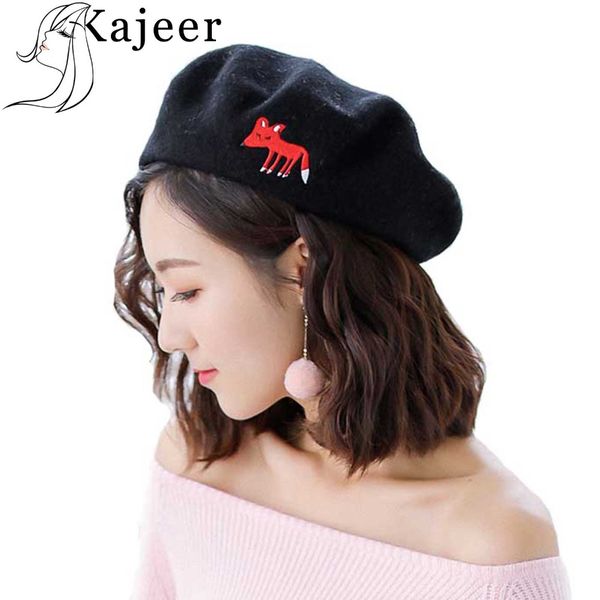 

kajeer wool embroidery beret female winter hats for women flat cap knit cashmere hats lady girl berets hat female painter hat, Blue;gray