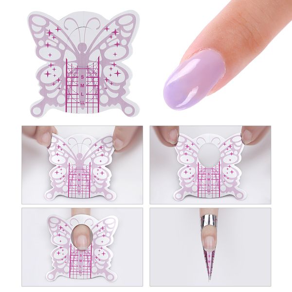 

100pcs/set purple butterfly nail form tips adhesive acrylic curve nail extension builder guide form manicure art tool, Black