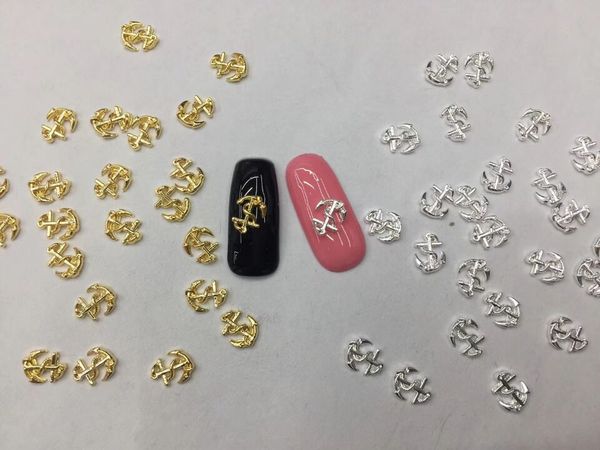 

20pcs/lot nail art charms 3d gold color metal alloy nail polish design alloy charms art anchor diy decoration bjs03-5, Silver;gold