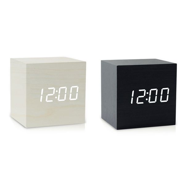 

mini cube wooden clock voice control electronic desk clock led digital table watch nixie no radio wood alarm for kids