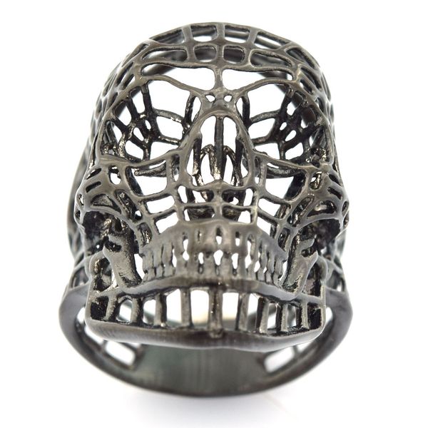 

fanssteel stainless steel punk vintage jewelry gold plating hollow net grid skull biker ring gift for brothers sisters fsr11w05b, Silver