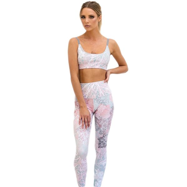 

high waist 3d print sport running suit 2018 women sportswear gym clothing yoga clothing yoga set fitness set jumpsuit mujer, White;red