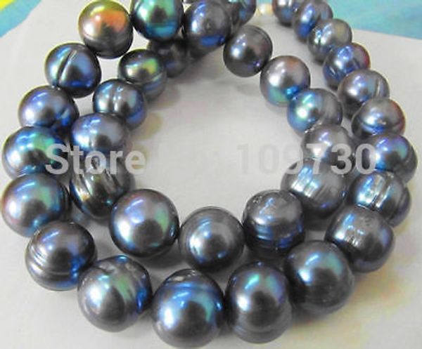 

jewelr 003784 rare tahitian 12mmsouth sea black blue pearl necklace 5.5, Silver