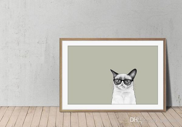 

White Cat With Glasses Minimalism Art Poster Print Wall Decor Pictures Painting Home Decor Poster Canvas Unframe 16 24 36 47 Inches