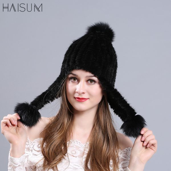 

autumn and winter mink hat children fur knitting cap warm fashion ear-guard cap preparation thickening mz18, Blue;gray