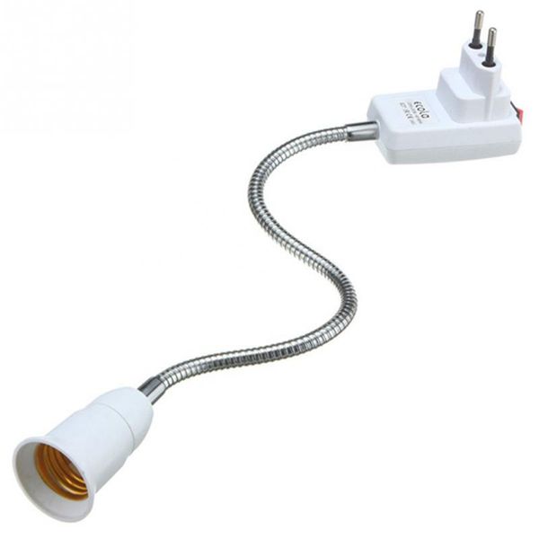 

e27 20-50cm led bulb lamp lighting elongation holder flexible extension adapter converter with switch white cable lights