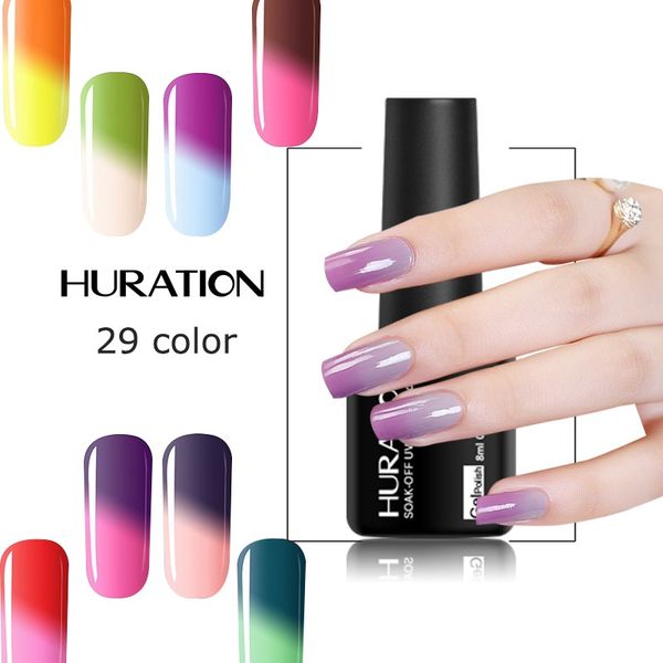 

huration 8ml soak off temperature change 29 color gel nail lacquers long lasting thermo uv gel hybrid nail varnish art, Red;pink