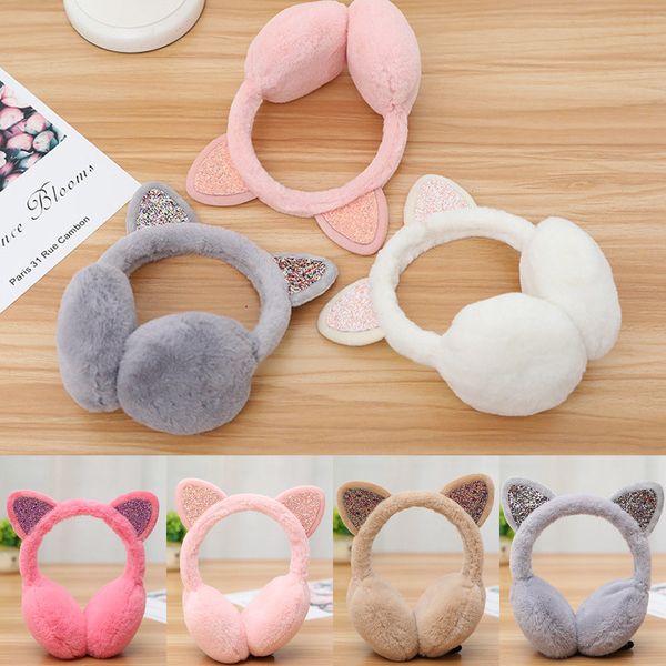 

brand new 2018 fashion women girl fur winter ear warmer earmuffs cat ear muffs earlap glitter sequin earmuffs headband newest, Blue;gray