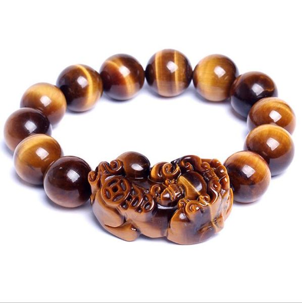 

natural yellow tiger eye stone pixiu catenary buddha beads refill gem stone lucky stretch elastic bracelet fashion jewelry, Golden;silver