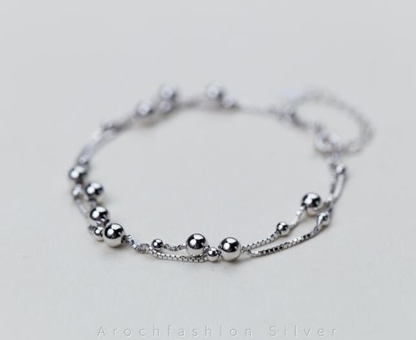 

1pc 21cm 100% real. 925 sterling silver fine jewelry multi-layers smaller &bigger round beads charm chain bracelet gtls585, Golden;silver