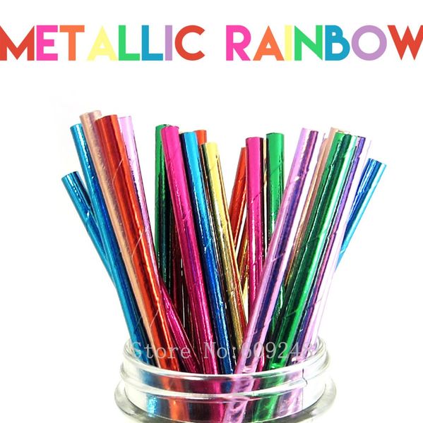 

150pcs mix colors metallic rainbow foil party paper straws,solid plain gold rose gold red green blue pink,shiny colorful wedding