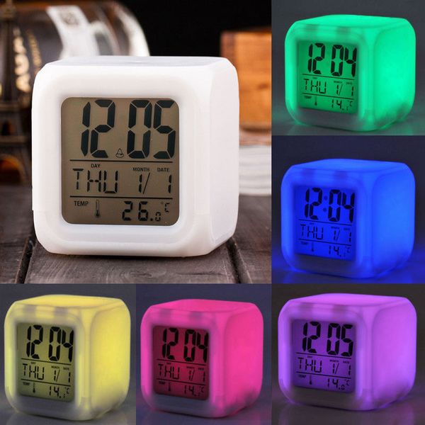 

multifunction 7 color change led digital alarm clock with date alarm temperature desktable digital clock night glowing