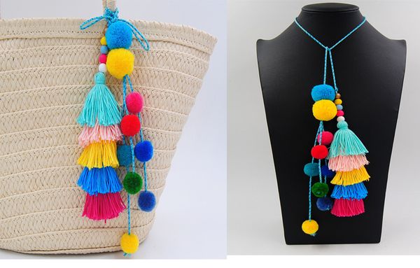 

150pcs colorful boho tulle pom key chain bag accessories tassel, Black