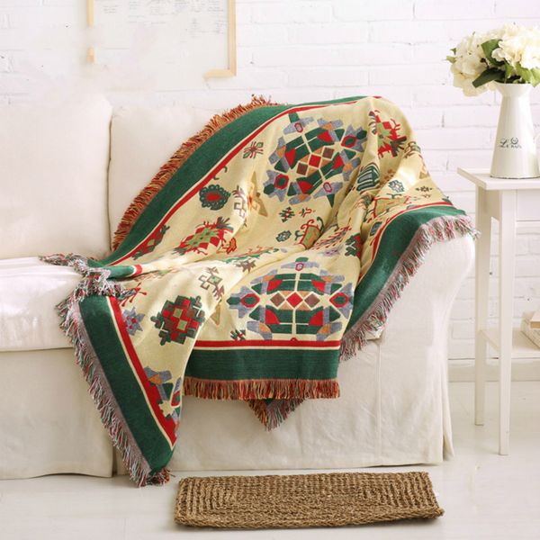 

bohemian style decorative carpet / sofa towel / pastoral style double-knit fabric slip thick cotton clothe craft geometric color blanket
