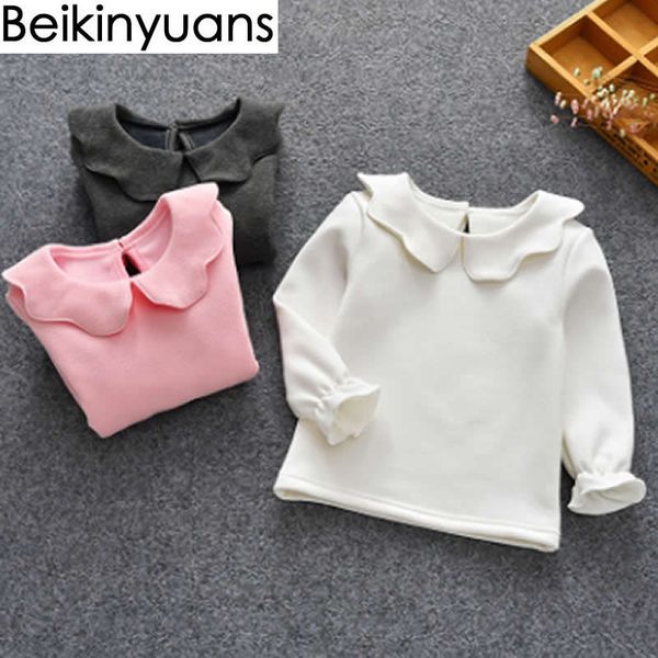 

cotton flocking garment sweatshirts girl thickening small lapel shirt long sleeve t-shirt girls sweatshirts kids fall clothing, Black