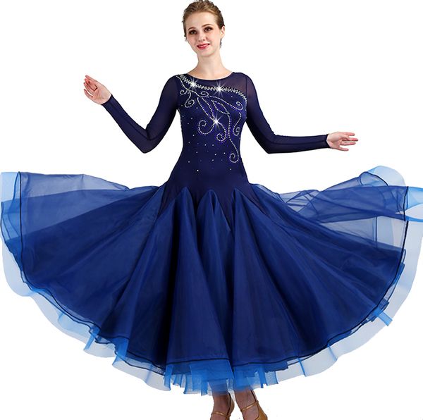 

2018 new customized rhinestones ballroom dance competition dresses standard dance dresses ballroom dress blue d0442 long sleeve rhinestones, Black;red