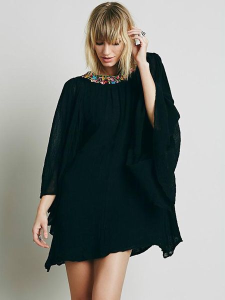 

women bohemian fashion mini vacation dress, Black;pink