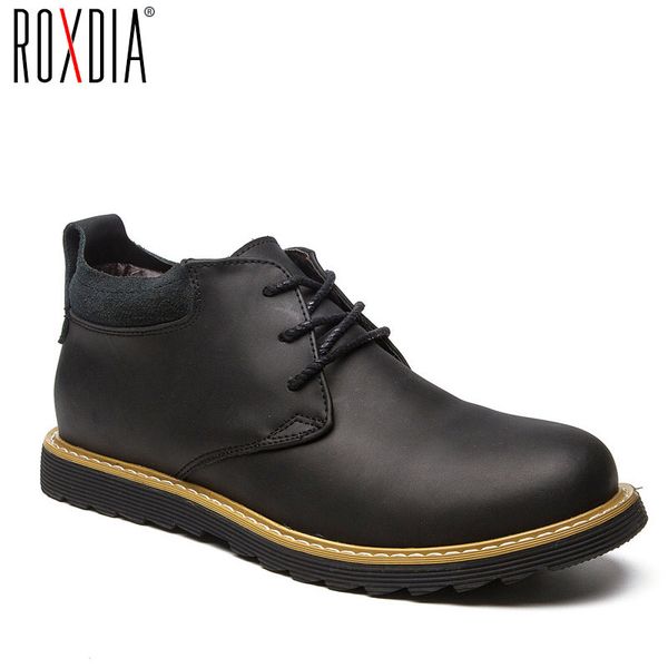 

roxdia fashion leather autumn men boots snow winter warm mens ankle boot waterproof for male shoes 39-44 rxm058, Black