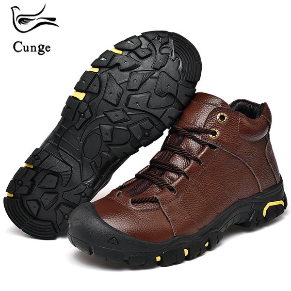 

outdoor sneakers genuine leather plush keep warm shoes winter snowing casual boots male hiking sneakers tourism shoes, Black