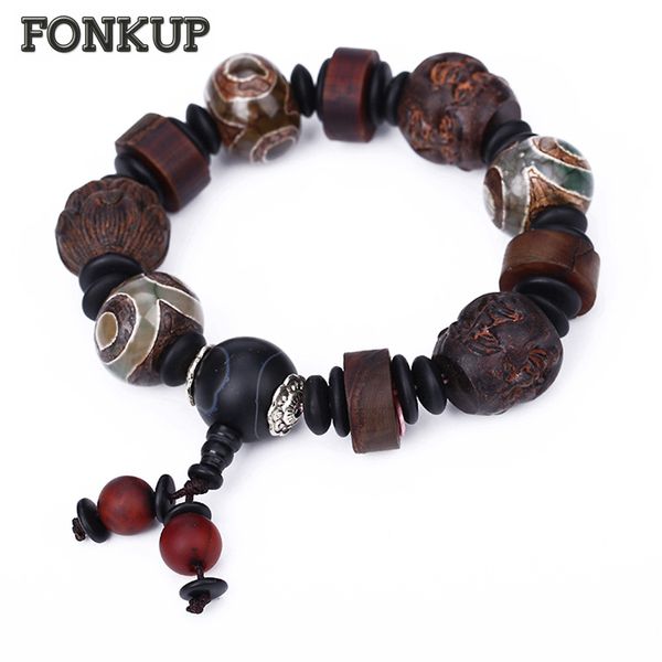 

forkup dzi beads agate jewellery classic men charm bracelets handwork sculpture bangle character geometric accessories spacer, Golden;silver