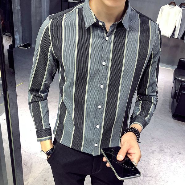 

social men shirt slim fit fashion stripe autumn new business casual comfortable and breathable long sleeve dress shirt, White;black