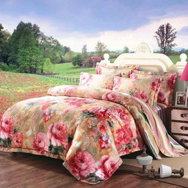 Floral Jacquard Home Textile Bedding Set Luxury Satin Bed Cover