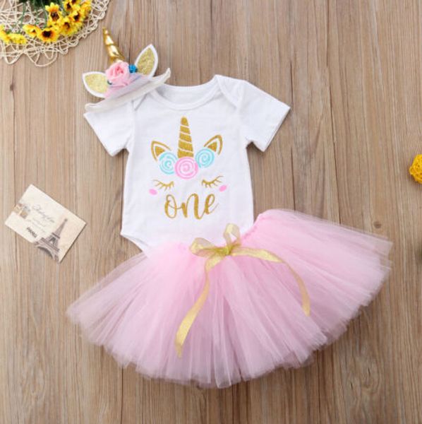

toddler newborn infant baby girls cotton bodysuit tutu skirt headband outfits clothes 3pcs cute party clothes baby 0-24m, White