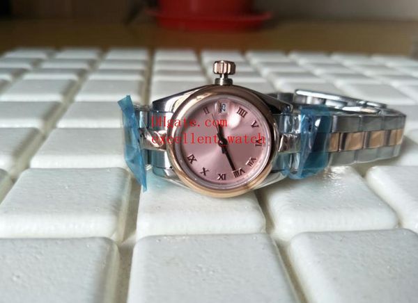 

fashion watches 26 mm 279161 178341 date just 18k rose gold pink roman dial asian 2813 automatic mechanical excellent women's watches, Slivery;brown