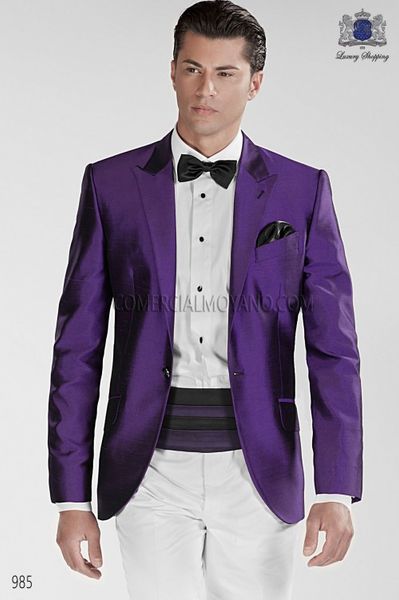 

fashion purple men wedding tuxedos excellent groom tuxedos peak lapel one button men blazer 2 piece suit(jacket+pants+tie+girdle) 2073, Black;gray