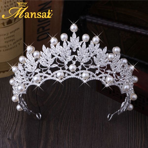 

gorgeous wedding tiara simulated pearls jewelry diadem shiny bridal crown big queen tiaras rhinestone crystal hair jewelry hg176, Slivery;golden