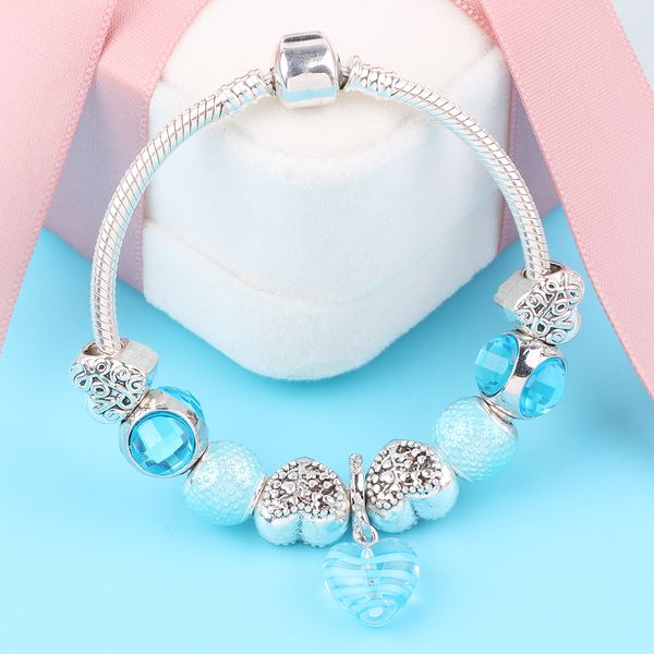 

ranqin european new fashion transparent heart pendant sky blue minimalist style diy suitable for women bracelet jewelry, Black