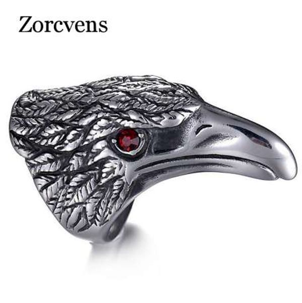 

zorcvens new arrival 316l stainless steel ring punk animal ring eagle biker ring vintage hip hop men jewelry, Silver