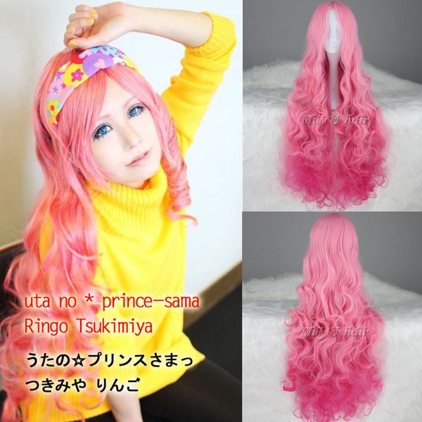 

extra long curly mixed pink uta no prince sama ringo tukimiya cosplay anime wig, Black;brown