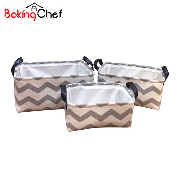 BAKINGCHEF 3 pz/set Desktop Scatola di Immagazzinaggio Cotone Lino Armadio Pieghevole Biancheria Intima Reggiseno Organizzatore Donne Cosmetici Articoli Vari Caso Lotto