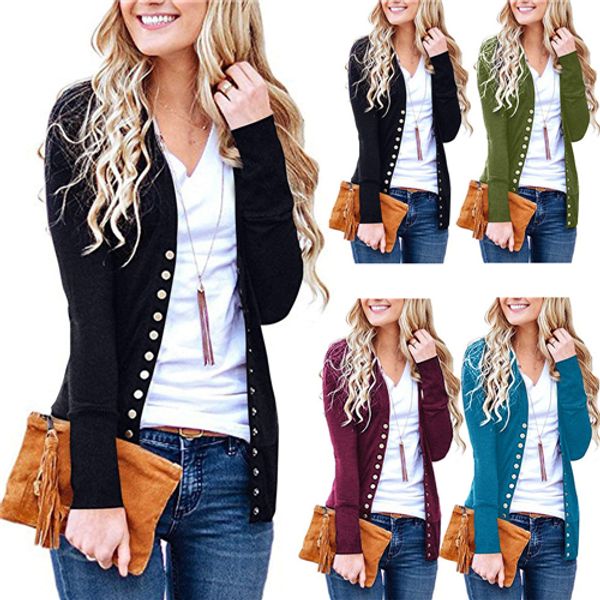 

women spring autumn cardigans v neck buttons outerwear black wine blue fashion cotton cardigans ing, Black;brown