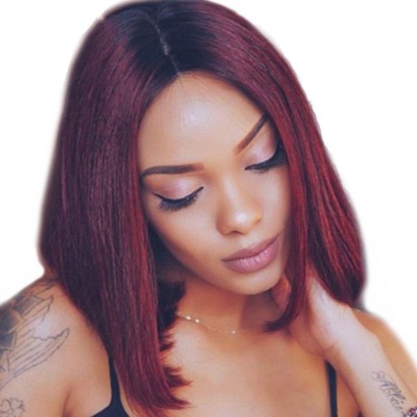 Wine Red Ombre Lace Front Human Hair Wigs 1b 99j Short Bob Lace