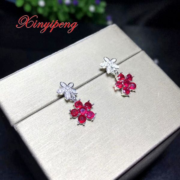 

xin yi peng 925 silver inlaid natural ruby eardrop, woman eardrop, anniversary birthday gift, Golden;silver