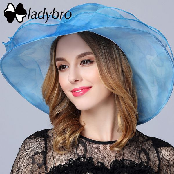 

ladybro summer women wide brim hat beach ladies sun hat casual cap female fedora ultra-light brand fashion bucket visor cap, Blue;gray