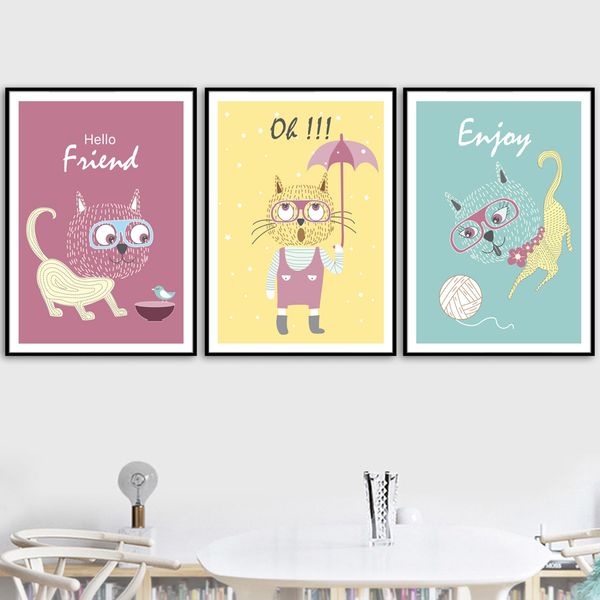 

colorfulboy cute cat canvas painting wall art posters and prints nordic poster animal wall pictures kids room bedroom home decor