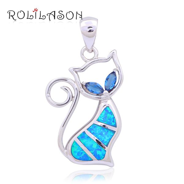

wholesale retail designers cat blue fire opal fashion jewelry silver stamped necklace pendant gifts for lady op448, Black