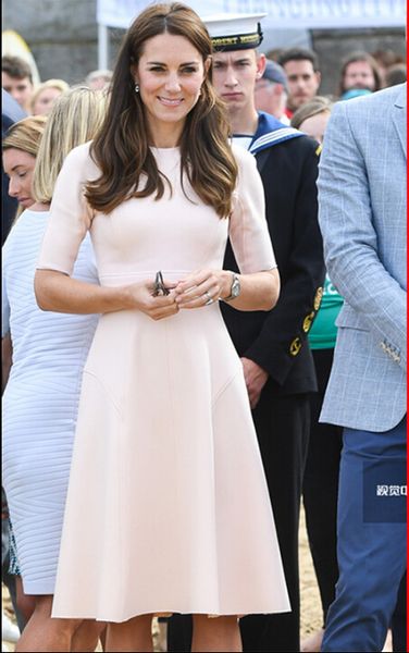 

kate middleton princess dress 2018 elegant lady star evening dress knee length slim brief half sleeves formal dress apricot, Black;gray