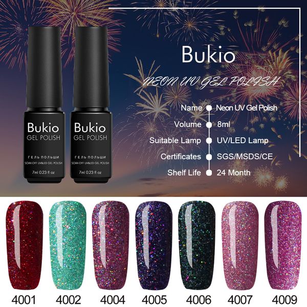 

bukio neon uv gel nail polish semi permanent enamel nail art led uv lamp glitter gel polish manicure tools nails accessoires 7ml, Red;pink