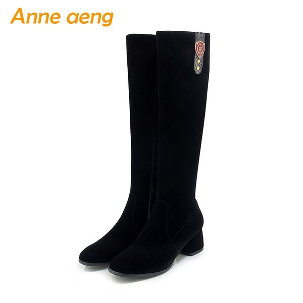 

2019 new autumn winter women boots knee high square heel zip ladies warm snow boots black women shoes big size 33-43