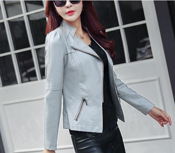 

large size autumn new pu short small leather ladies slim slimming motorcycle leather jacket coat, Black