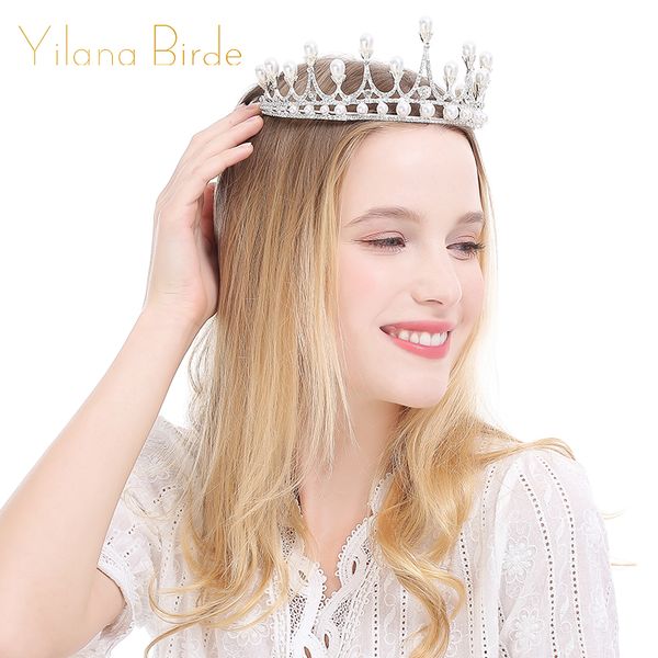 

silver white crystal pearl wedding tiaras bride crown set party hair accessory hairwear tiaras earring wedding jewelry, Golden;white