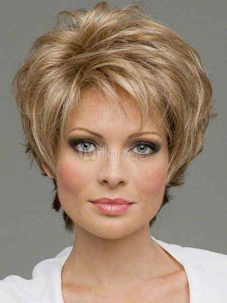 

light blonde synthetic straight quality women's short wig, Black;brown